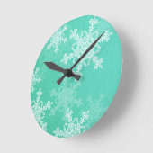 エメラルドホワイトスノーフレークミニマリスクリスマス ラウンド壁時計 (傾斜)
