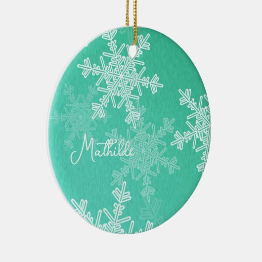 エメラルドホワイトスノーフレークミニマリストクリスマス名 セラミックオーナメント (右)