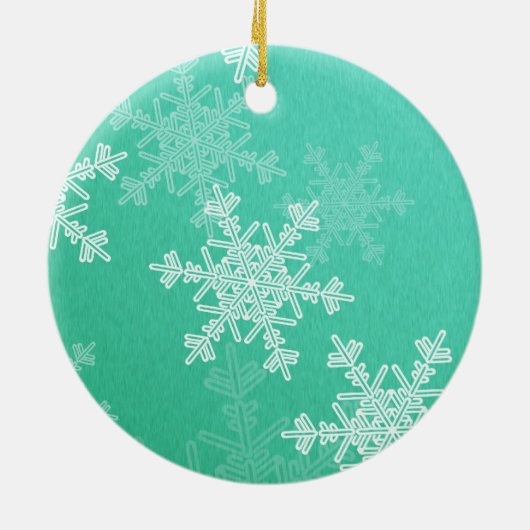 エメラルドホワイトスノーフレークミニマリストクリスマス名 セラミックオーナメント (裏面)