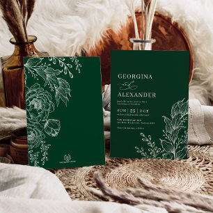 エメラルドホワイトヴィンテージフローラ 招待状