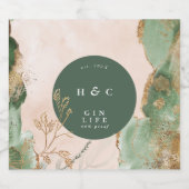 エメラルドボタニカルモダン金ゴールドユーカリプトゥスジンオーバル リキュールボトルラベル (シングルラベル)