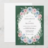 エメラルドマーブルの花冠の結婚式 招待状 (正面/裏面)