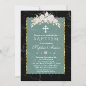 エメラルドマーブルホワイトローゼスフレームバプテスマ 招待状 (正面)