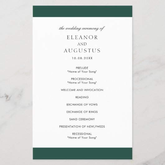 エメラルドミニマルグリーンバジェット結婚式 プログラム チラシ (正面)