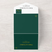 エメラルドミニマルグリーン金ゴールドモノグラムクラッシー結婚ズ オールインワン招待状 (外側)