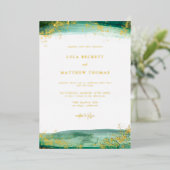 エメラルドモダンウオーターカラー結婚式招待状箔 箔招待状 (立ち正面)