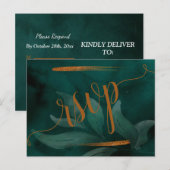 エメラルドモダングリーンと葉RSVP rsvpポストカード インビテーションポストカード (正面/裏面)