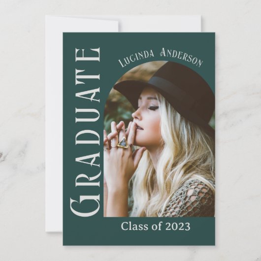 エメラルドモダングリーンアーチ写真卒業パーティー 招待状 (正面)