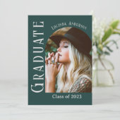 エメラルドモダングリーンアーチ写真卒業パーティー 招待状 (スタンド正面)