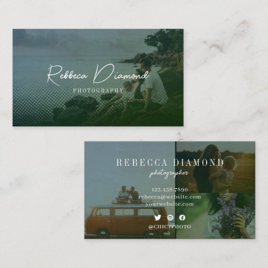 エメラルドモダングリーンオーバーレイ4写真スクリプト 名刺 (正面/裏面)