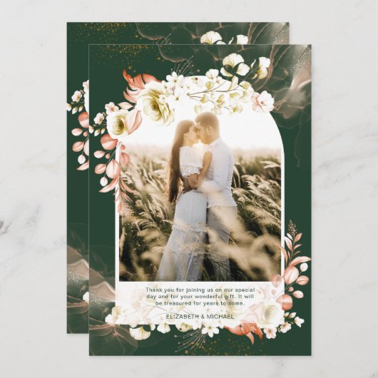 エメラルドモダングリーンサンゴフローラ写真ありがとう サンキューカード (正面/裏面)