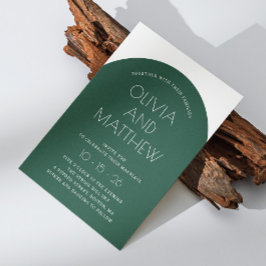 エメラルドモダングリーンタイポグラフィ結婚アーチ+ QR 招待状