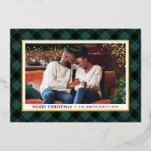 エメラルドモダングリーンバッファロープレイドクリスマスフォト 箔シーズンカード (正面)