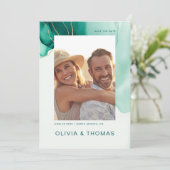 エメラルドモダングリーンビーチ結婚式救写真日付 招待状 (スタンド正面)