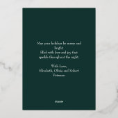 エメラルドモダングリーンフォトコラージクリスマス金ゴールド 箔シーズンカード (裏面)