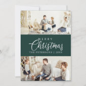 エメラルドモダングリーンフォトコラージクリスマス シーズンカード (正面)