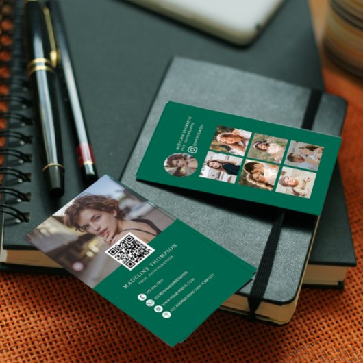 エメラルドモダングリーンフォトコラージュ写真家 名刺