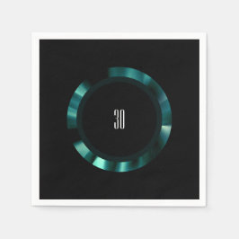 エメラルドモダングリーンフローラ – ブラックアクセント紙 スタンダードカクテルナプキン