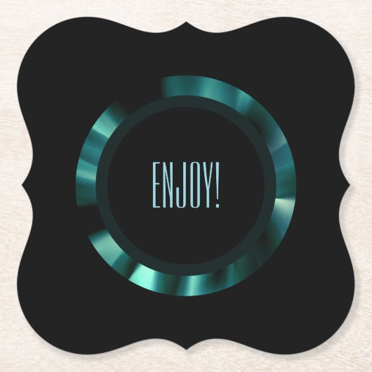 エメラルドモダングリーンフローラ – ブラックアクセント紙 ペーパーコースター (正面)