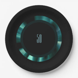 エメラルドモダングリーンフローラ – ブラックアクセント紙 ペーパープレート