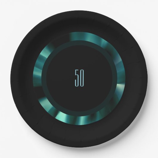 エメラルドモダングリーンフローラ – ブラックアクセント紙 ペーパープレート (正面)