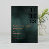 エメラルドモダングリーンブラックウェディング日付を保存 箔招待状 (立ち正面)