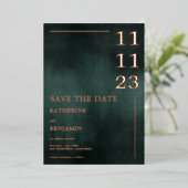 エメラルドモダングリーンブラックウェディング日付を保存 箔招待状 (立ち正面)