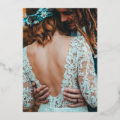 エメラルドモダングリーンブラックウェディング日付を保存 箔招待状 (裏面)