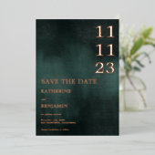 エメラルドモダングリーンブラックウェディング日付を保存 箔招待状 (立ち正面)