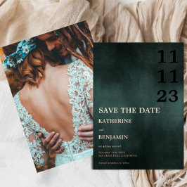 エメラルドモダングリーンブラックウェディング日付を保存 箔招待状