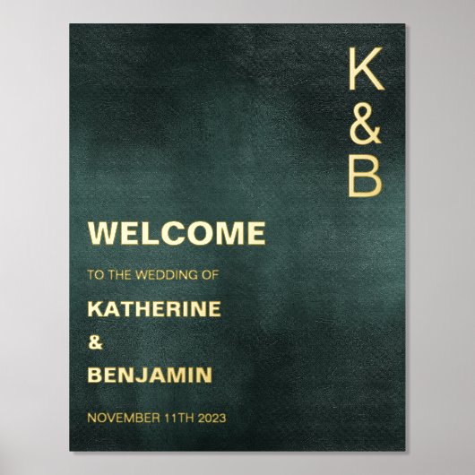 エメラルドモダングリーンブラックウェルカムゴールドフォイル 箔ポスター (正面)