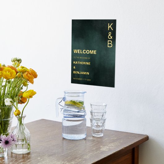 エメラルドモダングリーンブラックウェルカムゴールドフォイル 箔ポスター (レイダウン (キッチン))