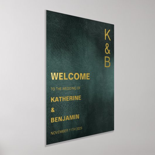 エメラルドモダングリーンブラックウェルカムゴールドフォイル 箔ポスター (レイダウン)