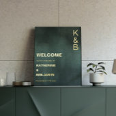 エメラルドモダングリーンブラックウェルカムゴールドフォイル 箔ポスター