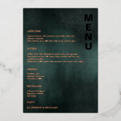 エメラルドモダングリーンブラックエレガントなウェディングメニュー 箔招待状 (正面)