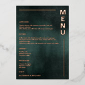 エメラルドモダングリーンブラックエレガントなウェディングメニュー 箔招待状 (正面)