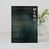 エメラルドモダングリーンブラックエレガントなウェディングメニュー 箔招待状 (立ち正面)