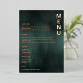 エメラルドモダングリーンブラックエレガントなウェディングメニュー 箔招待状 (立ち正面)