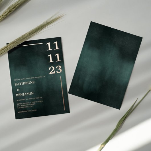 エメラルドモダングリーンブラックエレガントな結婚式 箔招待状