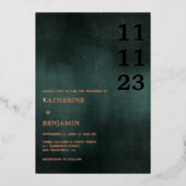 エメラルドモダングリーンブラックエレガントな結婚式 箔招待状 (正面)