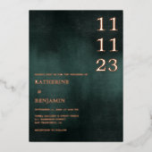 エメラルドモダングリーンブラックエレガントな結婚式 箔招待状 (正面)