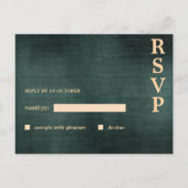 エメラルドモダングリーンブラックエレガントウェディングRSVP シーズンポストカード (裏面)