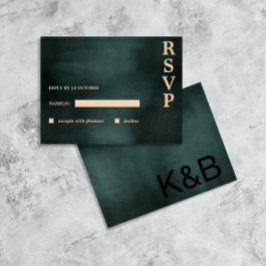 エメラルドモダングリーンブラックエレガントウェディングRSVP シーズンポストカード