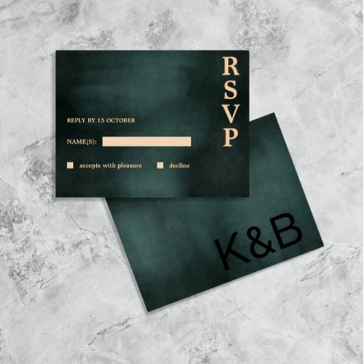 エメラルドモダングリーンブラックエレガントウェディングRSVP シーズンポストカード