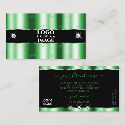 エメラルドモダングリーンブラックスパークルジュエリー追加ロゴ 名刺 (正面/裏面)