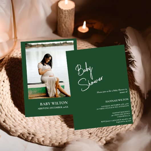 エメラルドモダングリーンベイビーシャワー 招待状