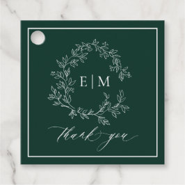 エメラルドモダングリーンリーフィクレストモノグラム結婚ズ フェイバータグ