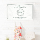 エメラルドモダングリーンリーフィクレストモノグラム結婚ズ 横断幕 (インサイチュ)