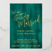 エメラルドモダングリーン抽象芸術絵を描ア結婚ート 箔招待状 (正面)