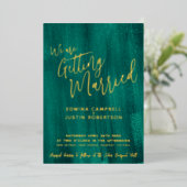 エメラルドモダングリーン抽象芸術絵を描ア結婚ート 箔招待状 (立ち正面)